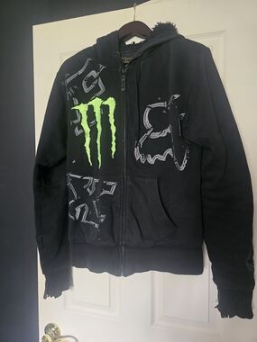 Fox Black Zip Hoodie with Neon Green Monster Logo